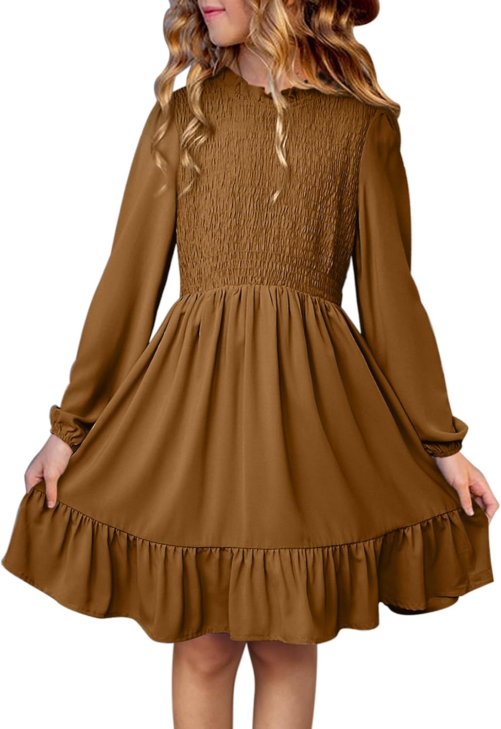 blibean Girls Fall Long Sleeve Ruffled Dresses Size 6-15 Years Old