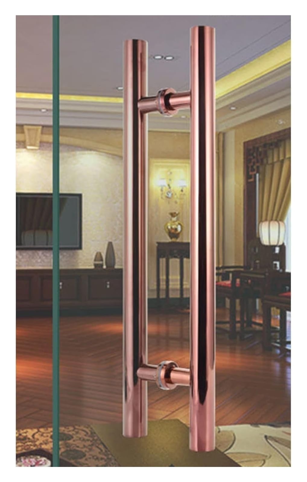 Poignée de porte de grange ronde double face acier inoxydable H 80cm pour ouvrant bois