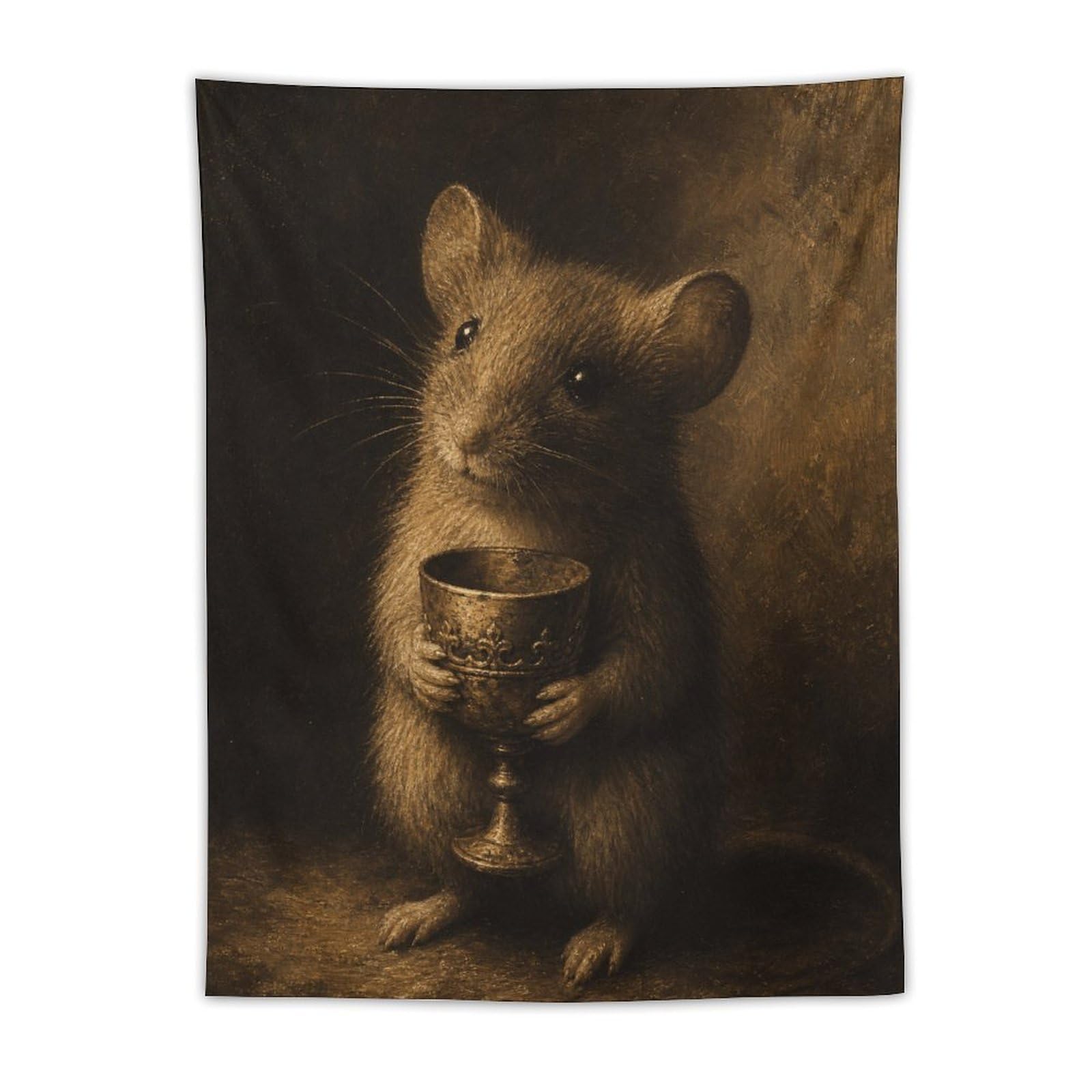 H3B8U2Y5 Mouse Holding Cup Wall Tapestry, Realistic Illustration, Bed