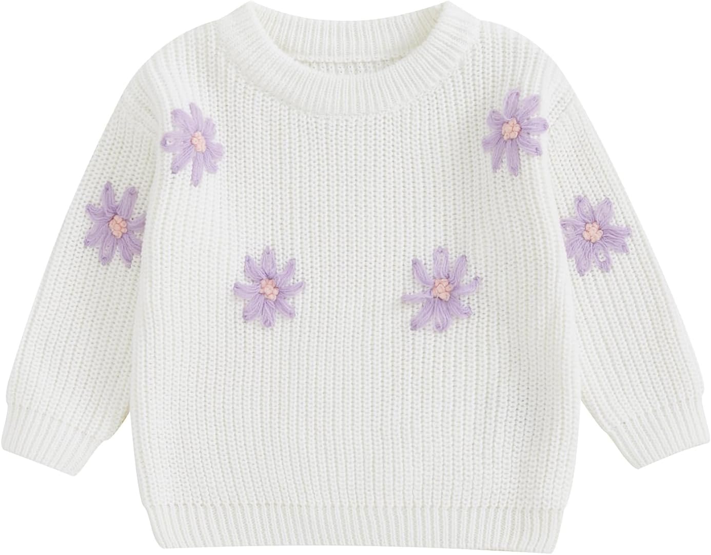 Toddler Girls Sweater Clothes Flower Embroidery Crew Neck Long Sleeve Kids Pullovers Fall Tops