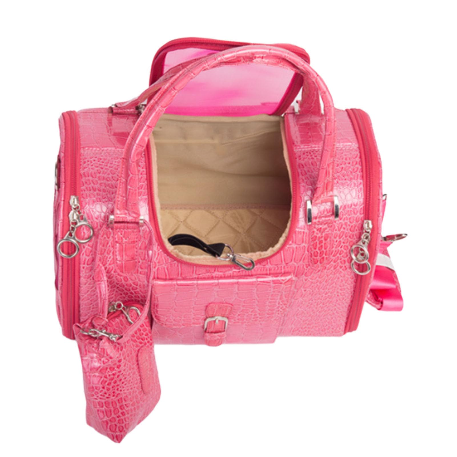 Pssopp Torba na Transporter dla Psa, 40×22×26 Cm Różowa Składana Torebka ze Skóry PU dla Szczeniąt Oddychająca Torba na Zwierzęta Domowe z Grubej Bawełny Zewnątrz (M: 40x22x26 cm/15,7x8,7x10,2 cala)