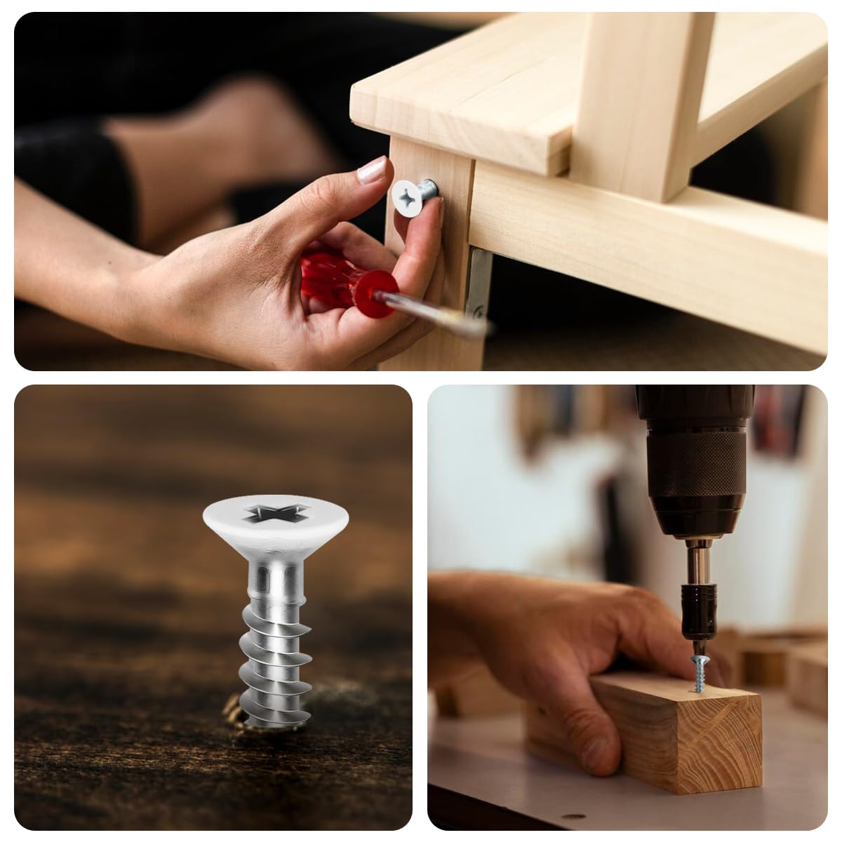 #6 x 5/8" Flat Head Wood Screw, Sheet Metal Screws, Stainless Steel, White Head, 120 PCS