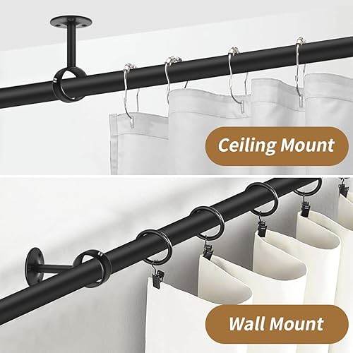 Miniatura 4 de TOKPLNU Soportes de barra de cortina de techo, soporte de barra de cortina resistente, ganchos negros para barra de cortina para pared, acero