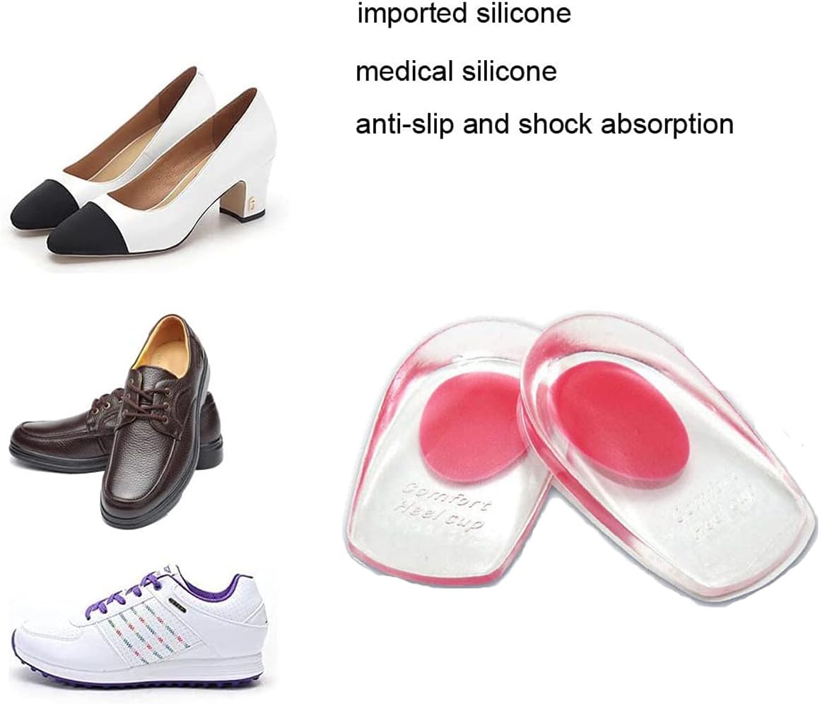 Silicone Gel Heel Cups,Silica Orthotic Gel Pads Cushions Insole for Plantar Fasciitis,Bone Spurs Pain Relief, Sore Heel Pain, Achilles Pain and Foot Care (1 Pair Red) : Health & Household