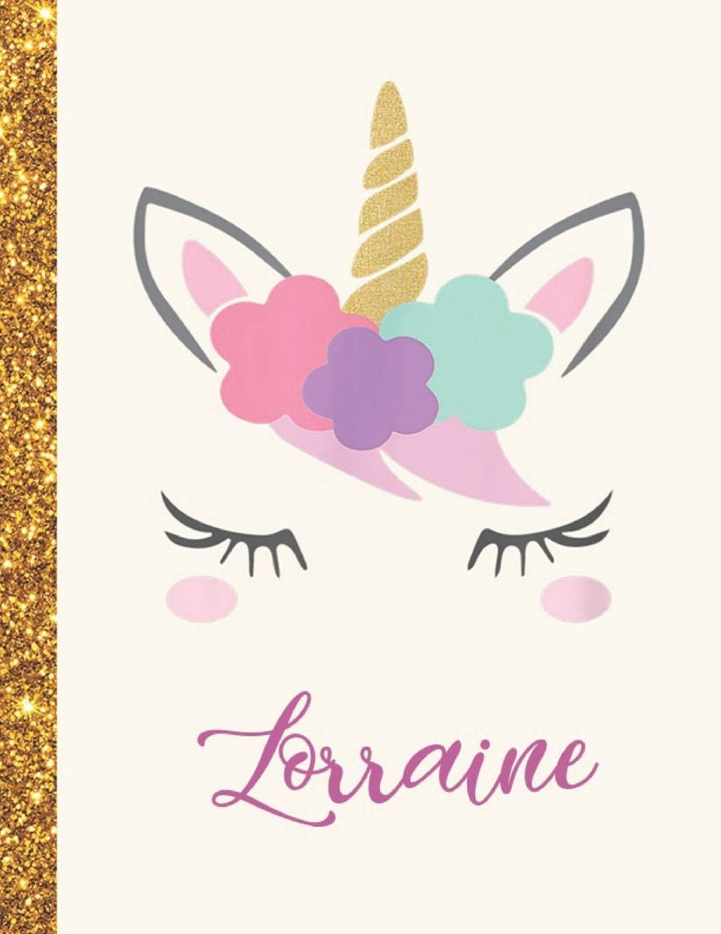 Lorraine: Lorraine Unicorn Personalized Black Paper SketchBook for Girls and Kids to Drawing and Sketching Doodle Taking Note Marble Size 8.5 x 11