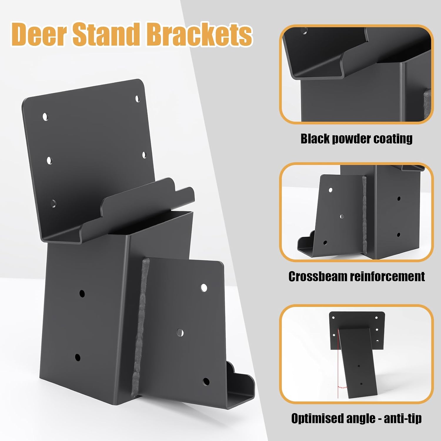 4 Pcs Deer Stand Brackets 4x4 (Strengthen Support, Easy Installation), Outdoor Angle Brackets with Powder-Coated for Deer Stand, Tree House, Shooting Shack & Outdoor Platforms