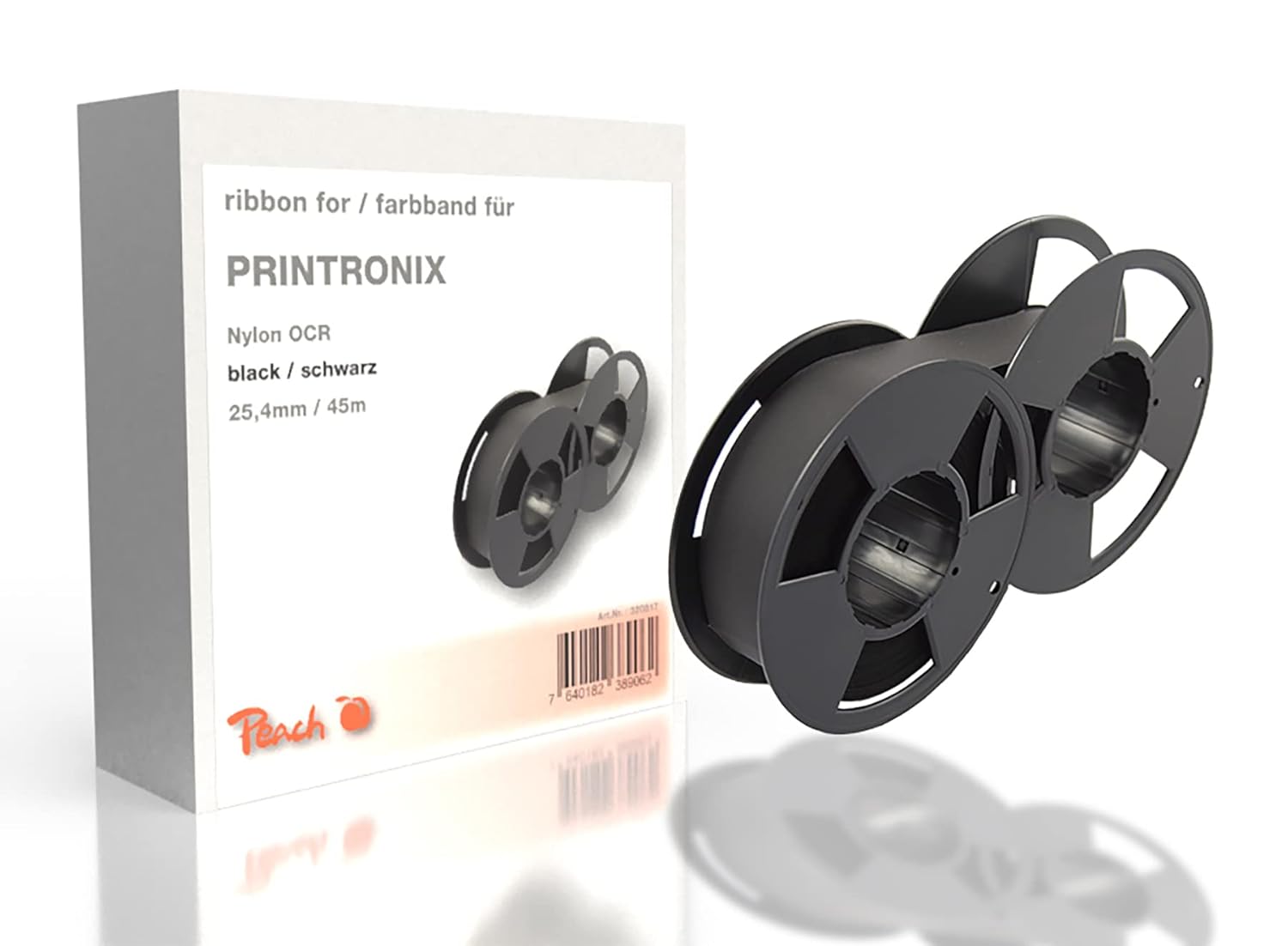 Peach Printronix P 300, bk, Nylon OCR, 25.4 mm/45 m, Ribbon, Black