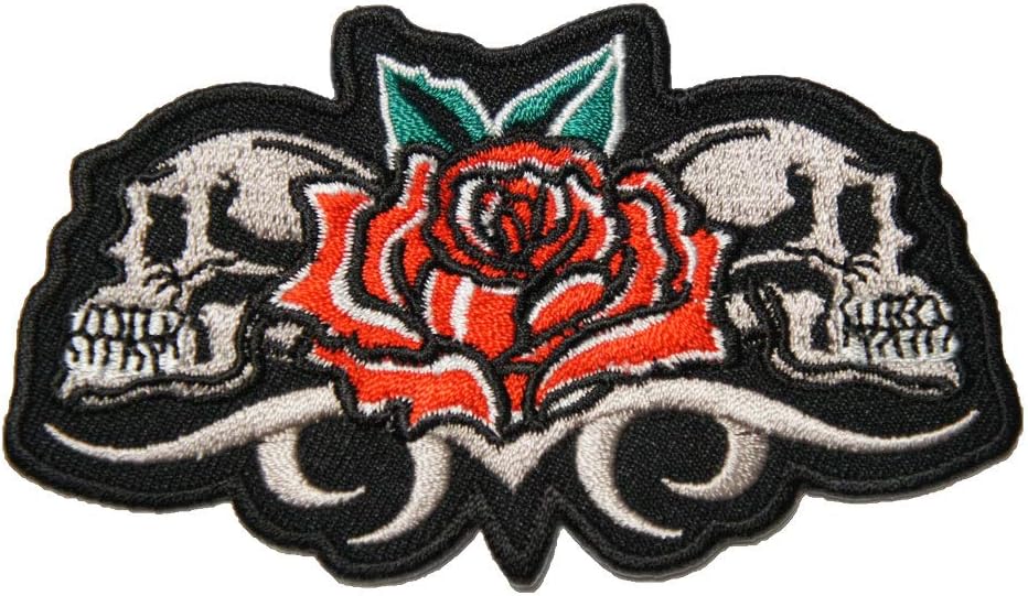 Embroidery Iron Patch Applique Patch [Skull & Rose] Skull Skull Rose Tattoo Pattern Psycho Billy Skull Biker Custom Patch Iron Glue Craft Decoration Material Goods Miscellaneous Goods Mail Order
