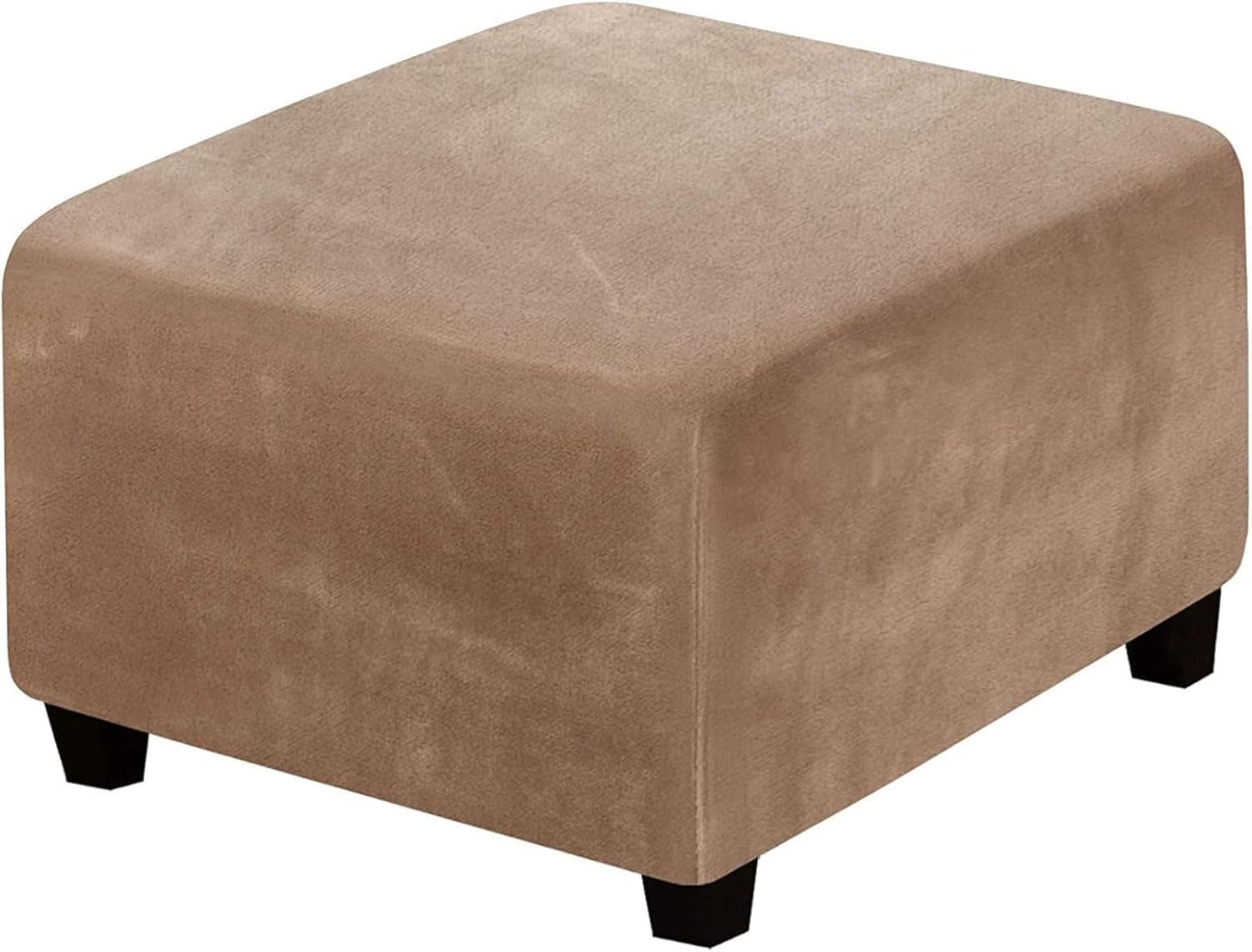 Yekuhe Velvet Ottoman Cover Square Stretch Extra Large Footstool Cover, Dustproof Removable Washable Universal Pouffe Cover With Elastic Bottom Anti-Slip(Khaki,90x90cm/36x36in)