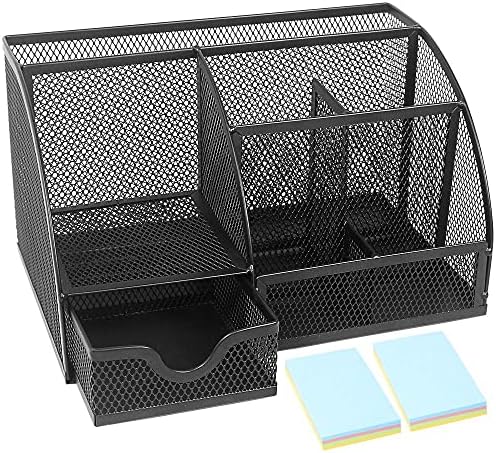 Organisateur De Bureau En Métal ZumZup | Avec Tiroir Et Porte-Stylos | Dimensions 22x11.5x10.5 Cm | Multifonction Pour Papeterie & Accessoires | Bleu