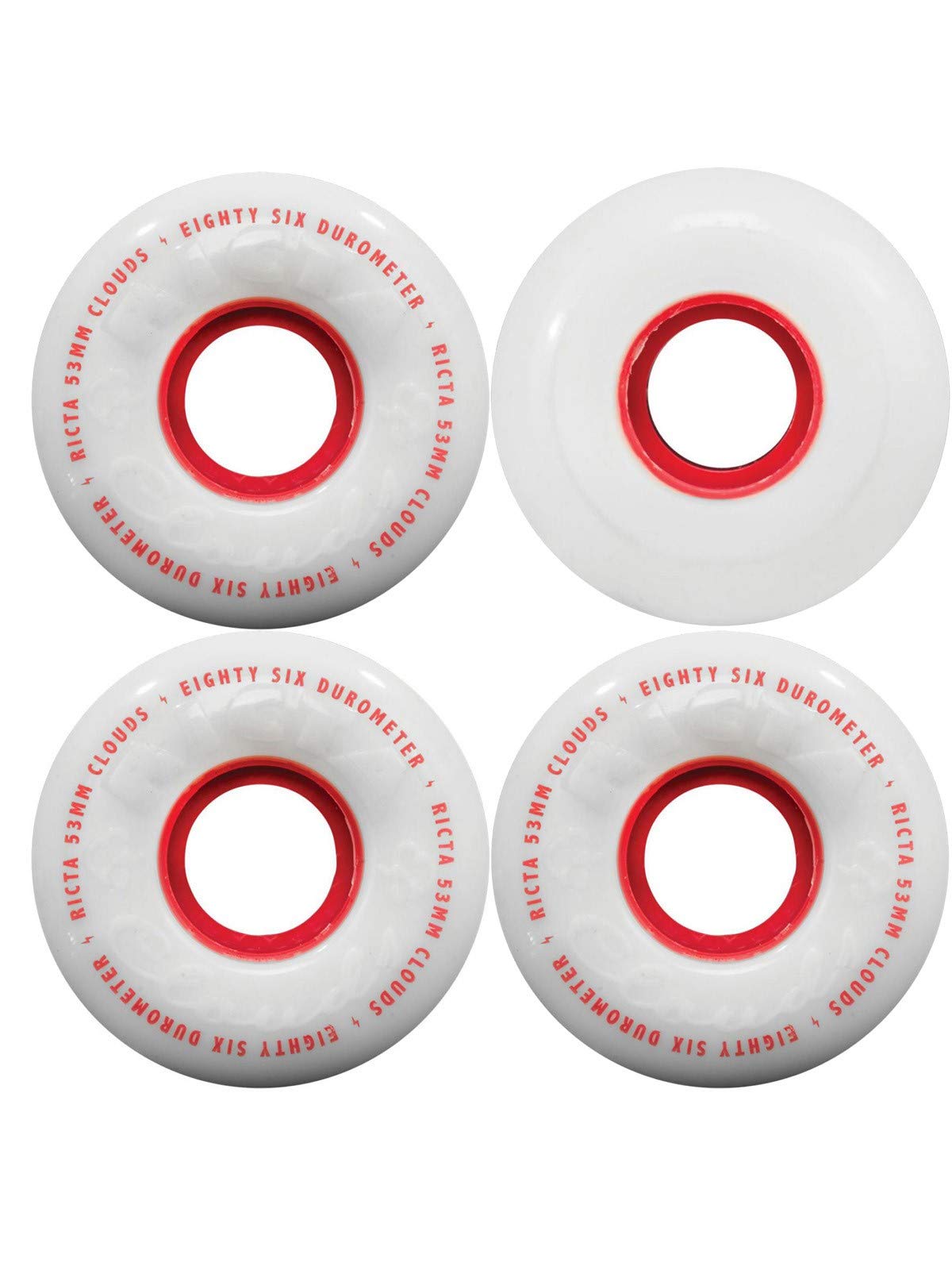 RICTA 54mm Clouds White 78a Skateboard Wheels - Set of 4, White/Blue