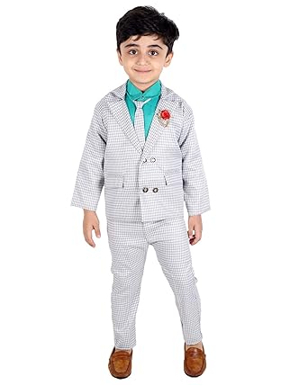 FOURFOLDS Ethnic Wear 4 Piece Coat Suit Set withTie, Shirt, Trousers and Blazer for Kids and Boys_FC016