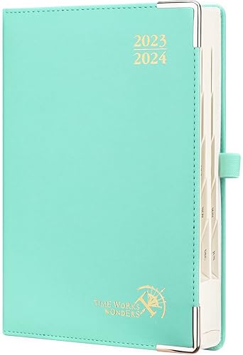 POPRUN Agenda diaria 2023-2024, una página por día con tapa dura de cuero vegano, agenda de julio de 2023 a junio de 2024, libro de citas por hora