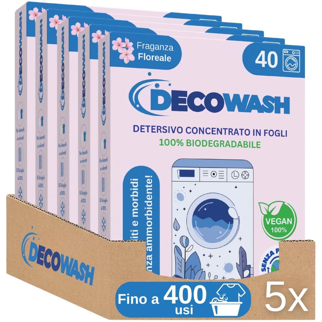 Detersivo in Fogli per Lavatrice (Fino a 400 Usi) Ecologico, Ipoallergenico, Senza Plastica, Sapone in Fogli per Bucato Pulito e Morbido, Perfetto per Viaggio, Bimbi e Pelli Sensibili (Floreale)