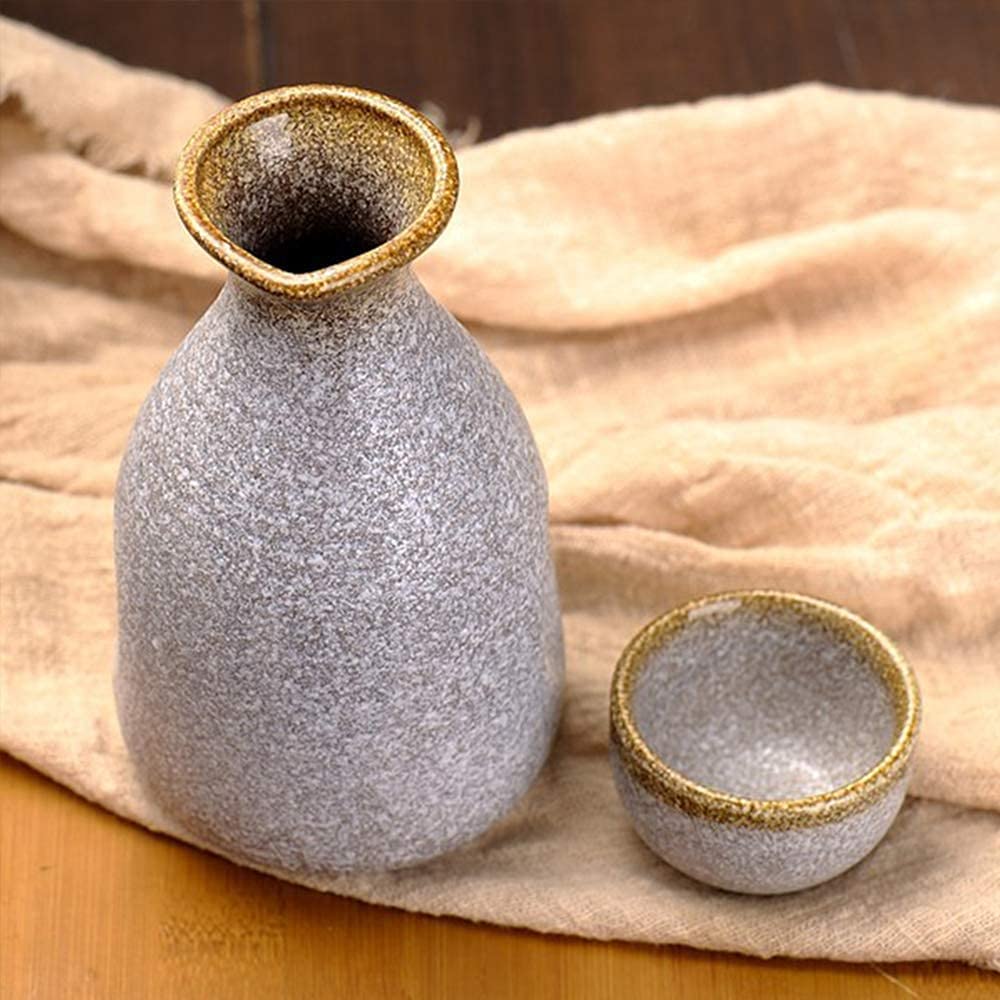 Ensemble de tasses à saké traditionnelles au design fait à la main, ensemble de 5 tasses à saké japonaises, tasses en céramique au design argenté, texture pittoresque, pour thé shochu chaud et fr