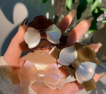 2Pack Small Bow Hair Claw Clips, Double-Sided Bow Claw Clips for Thick Thin Hair Non-slip Cute Acetate Fashion Hair Accessories for Women and Girls Pink+Green