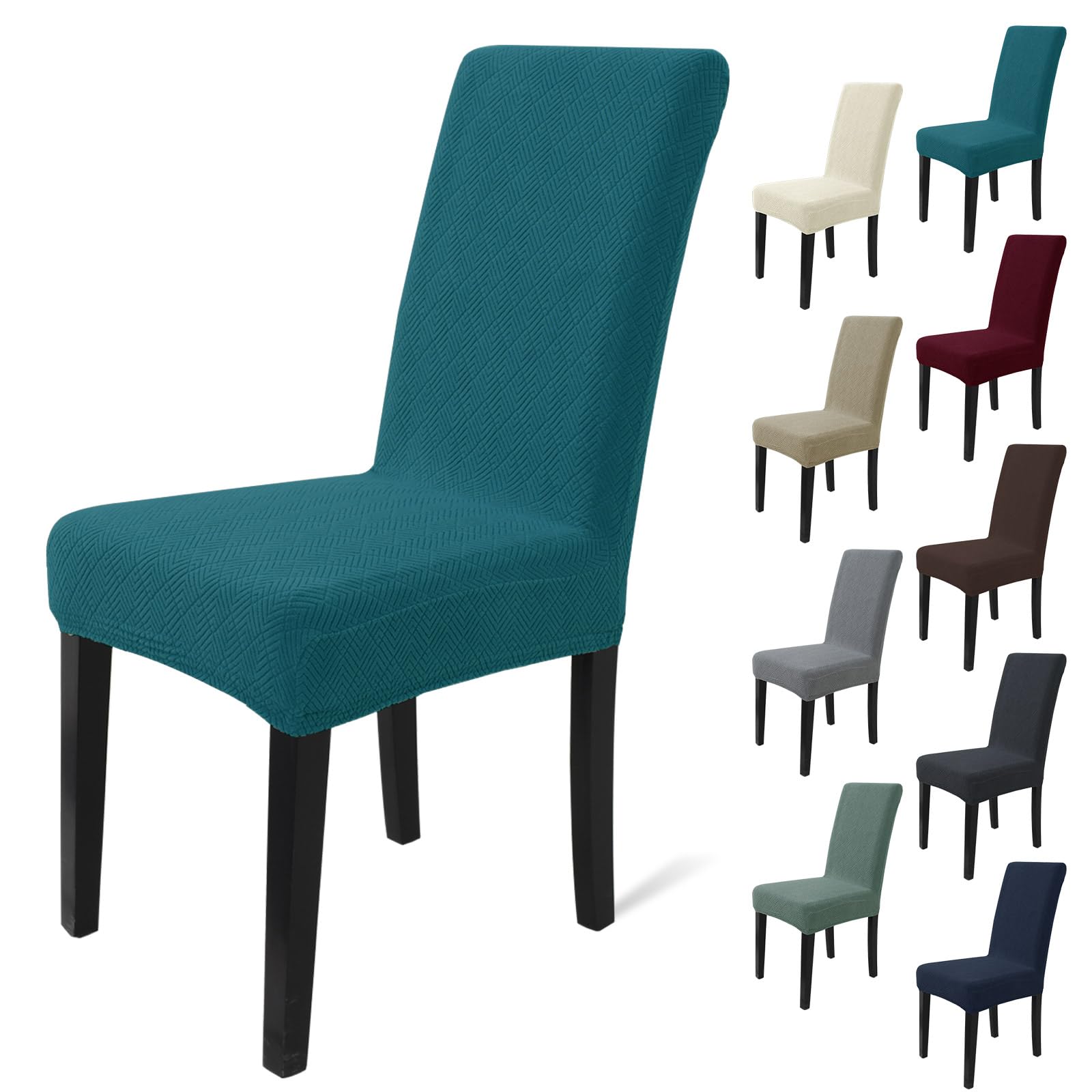 MAXIJIN Elastic Chair Cover With Back Set of 6, Kitchen Chair Covers, Universal Cat Anti-Scratch Chair Slipcovers for Dining Room (Blackish Green, Pack of 6)