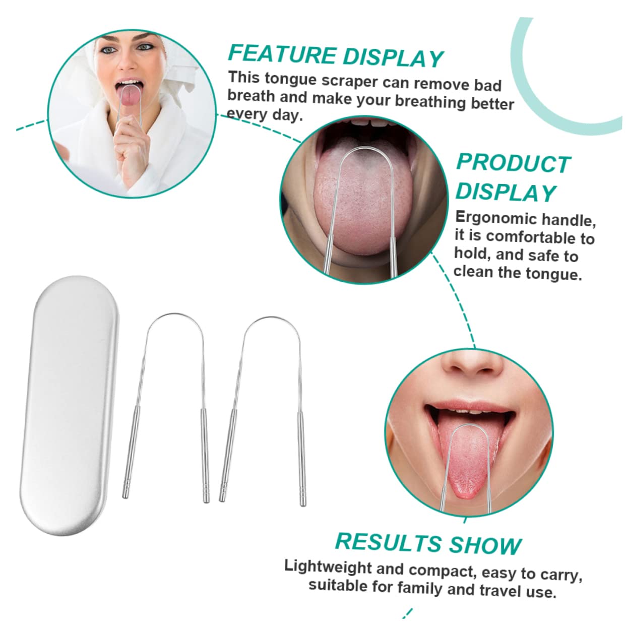BESTYASH 2Pcs Tongue Scraper Tools for Oral Care Ergonomic U Shaped Design for Fresh Breath Cleaning for Enhanced Oral Health with Storage Case