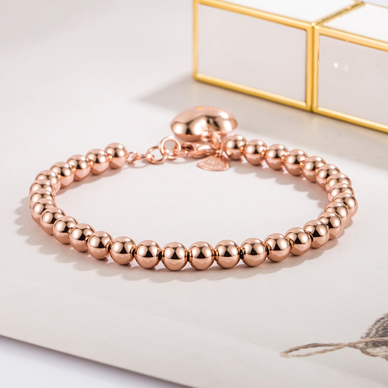 H&Beautimer 925 Sterling Silver 4-10MM Ball Chain Bracelet For Women's - Italian Handmade Bead Chain Bracelet 5''5.7''6.3''6.7''7.5''8''8.3''8.5''9 Inch Rose Gold Party Jewelry