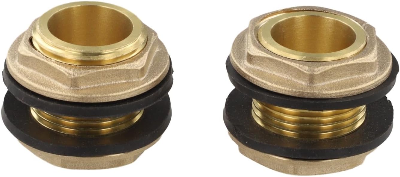 Brass Tank Feedthrough Bulkhead Fitting with Silicone Seal Tanks, Towers & Pumps – 3/4 Inch, Gold Finish, 2-Piece Set(3cm)