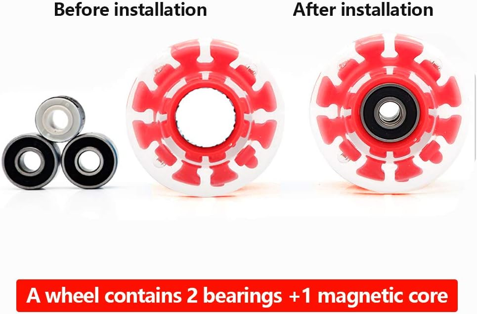 4 Pack 32 x 58 mm 78A Light Up Roller Skate Wheels with Bearings Installed for Indoor or Outdoor Double Row Skating and Skateboard Accessories