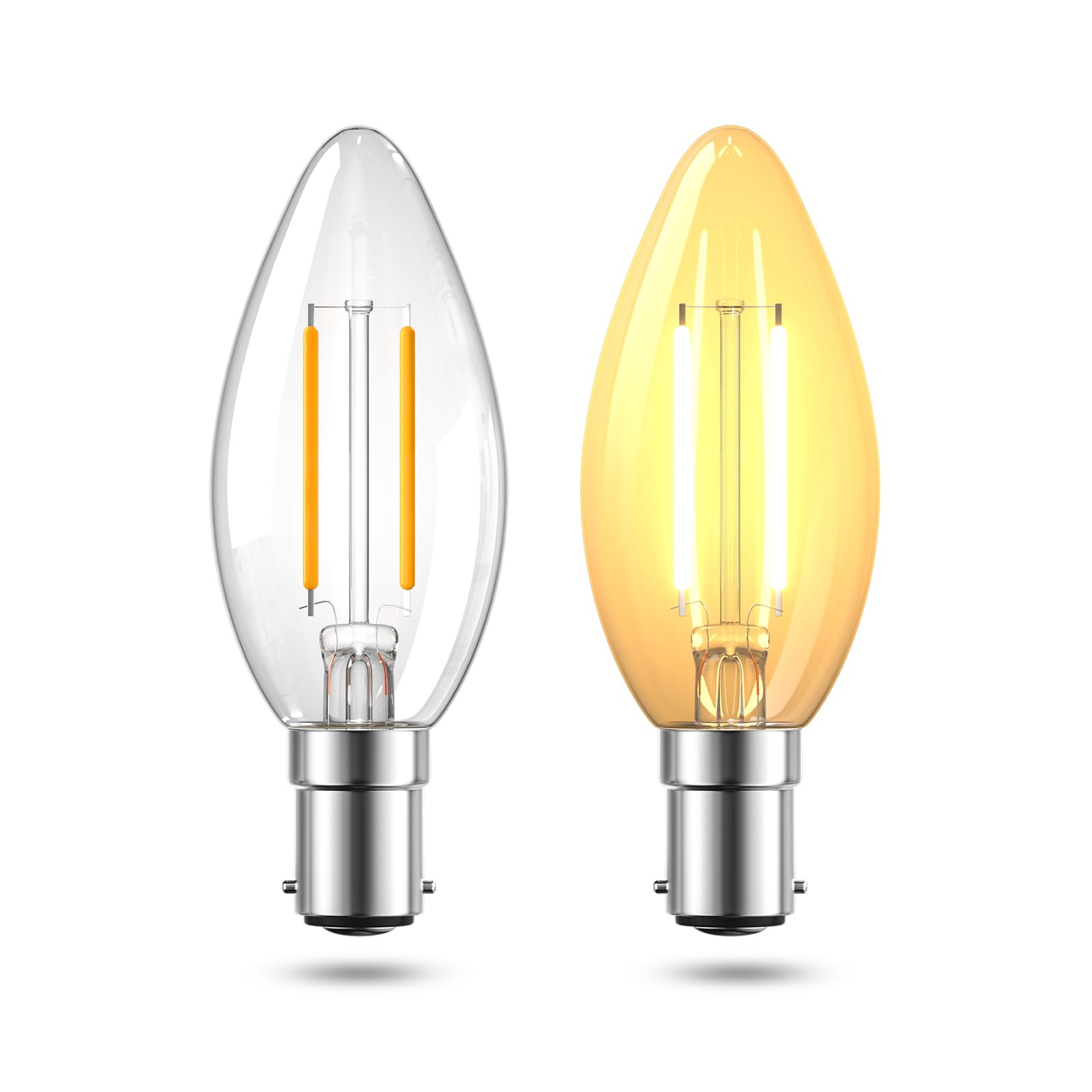 Lamptobe B15 Small Bayonet Candle LED, 2.5W Equivalent to 40W, 2700K Warm White Dimmable, SBC Candle LED Filament Bulb for Chandelier (2 Pack)