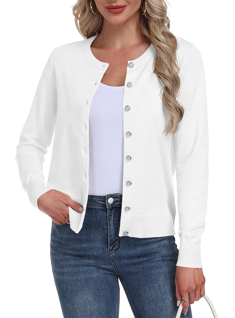 GRECERELLE Cardigan doux élégant et léger à manches longues pour femme en tricot avec perles boutonnées pour femme, automne, hiver, rendez-vous et fête