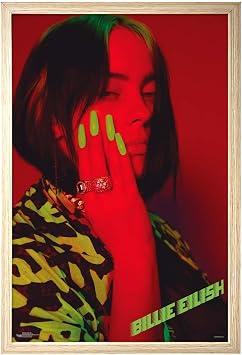 Scorpio Posters Billie Eilish - Red Poster - Officially Licensed - 24" x 36" with Frame Natural Color