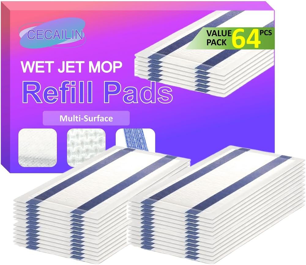 64X Wet Jet Mop Refill Pads.Dry&Wet Mopping Pad.Microfiber.Thickened and Absorbent.Wet Mop Pads Multi Surface.Bathroom Cleaning Supplies
