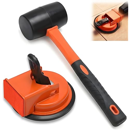 Floor Gap Fixer Tool, Enhanced Floor Gap Suction Tool with Rubber Mallet, Floor Gap Repair Tool for Vinyl Plank Flooring,Laminate,Wood,Tile Flooring Installation and Repair (Orange)