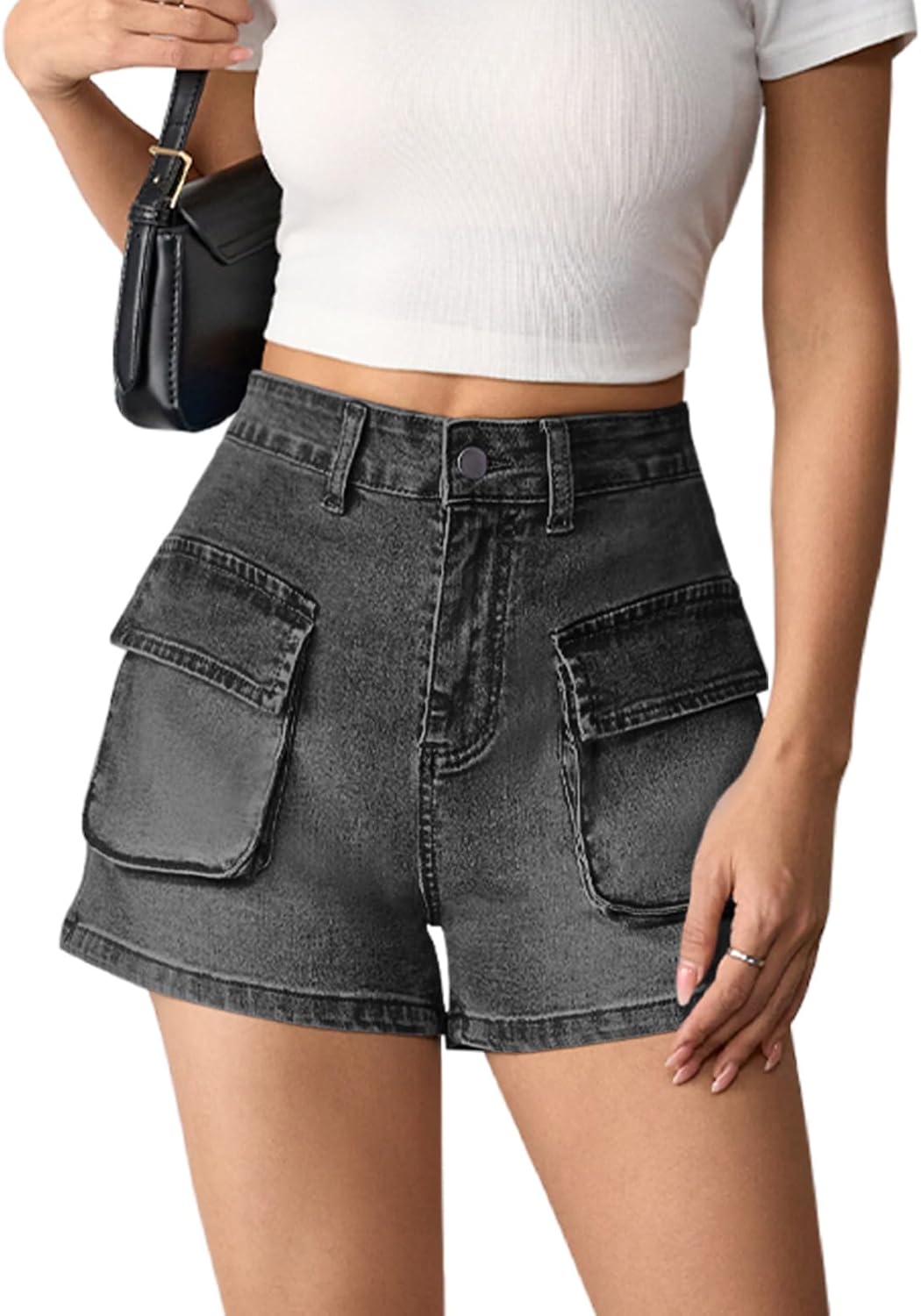Pink Queen Women's High Waisted Denim Shorts 2026 Casual Summer Hot Short Jeans Vintage Patch Pocket Jeans Shorts - Image 4