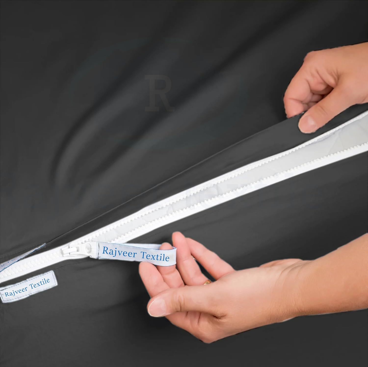 Zip On Fitted Sheet- Includes 1 Fitted Base + 2 Zip Sheet - Easy to Change, Upto 16" Inch Deep Pocket Queen Size Zipper Fitted Sheet - Soft Cotton 600 TC Fitted Sheet - Dark Grey Color