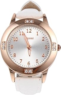 Relógio de pulso feminino com mostrador simples para estudantes de água e idosos, relógio de pulso com diamante feminino moderno para estudantes, malha confortável, redondo e cravejado de couro macio com strass branco, Branco, 22X3X0.7CM, moda