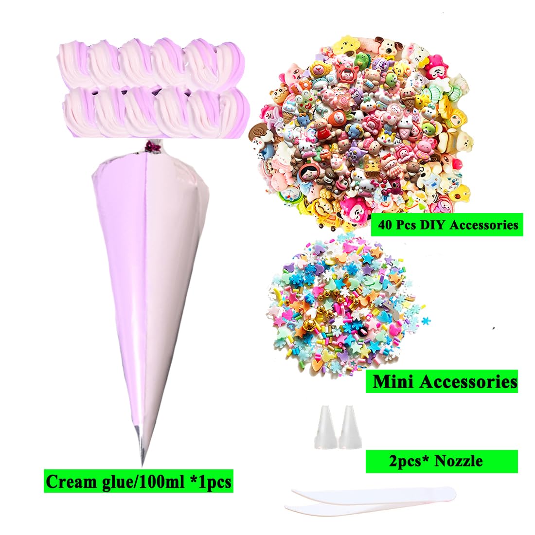 DIY 2 Colors Together Fake Whipped Cake Cream Glue for Handmade Phone Case Mirror Jewelry Accessories Decoration with Nozzles Simulation Imitation Cream Adhesive Gel (Light Pink+Purple)