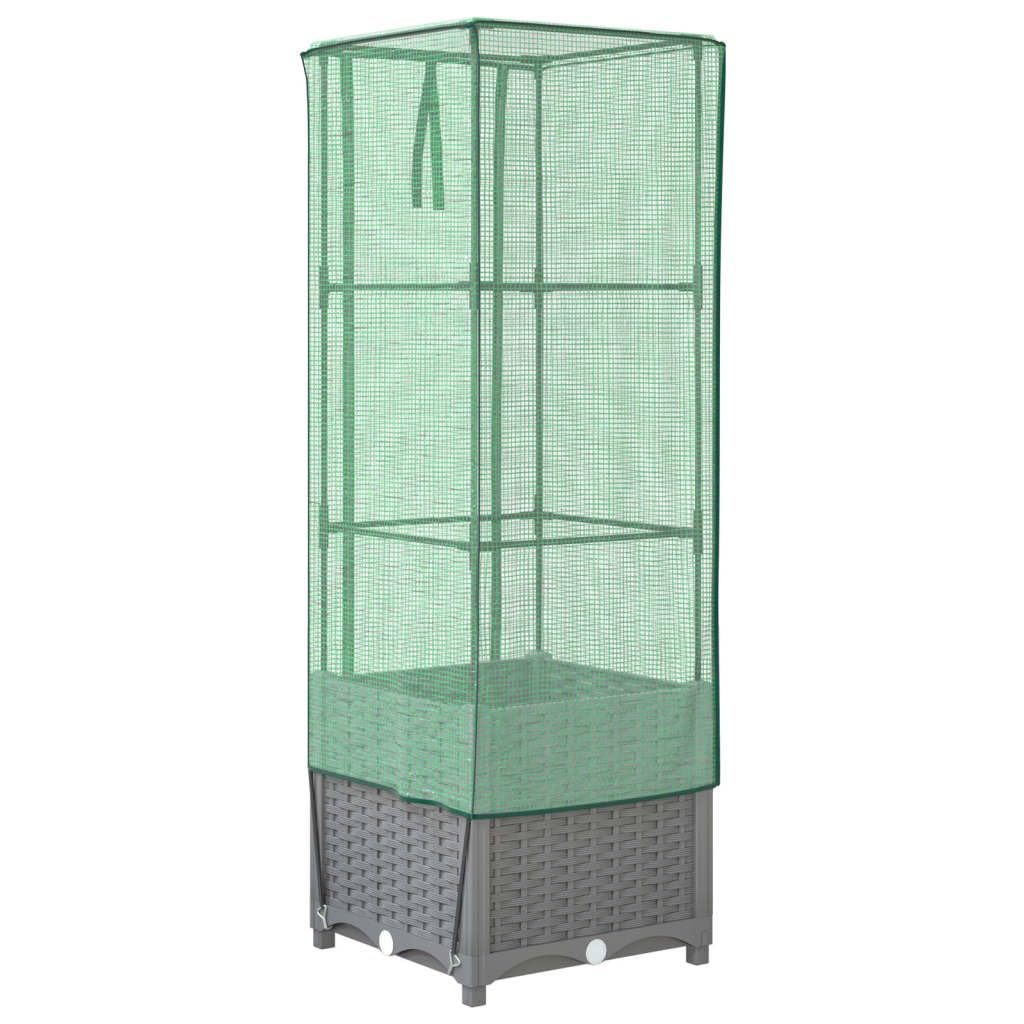 Bancal alto con accesorio para invernadero, aspecto de ratán, 40 x 40 x 139 cm, de polipropileno resistente y tubo de hierro, diseño moderno para balcón, jardín, terraza