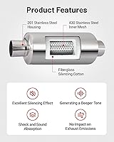 Vista 4 de EVIL ENERGY Silenciador resonador de 2 pulgadas de acero inoxidable (entrada/salida de 2.0 pulgadas, 13.8 pulgadas de longitud)