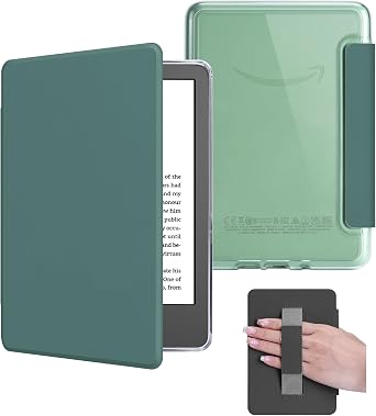 Case for 6" Kindle 2024/2022 Release 11 Generation, Light PU Leather Cover and Transparent Hard Back Shell with Hand Strap, Auto Sleep/Wake, Midnight Green