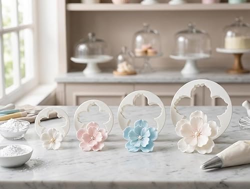 Miniatura 2 de Juego de 4 cortadores de fondant de pétalos de peonía, moldes de flores de grado alimenticio para decoración de pasteles, pasta de goma y
