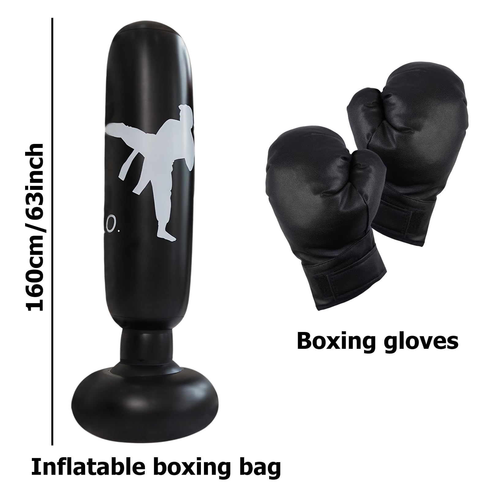 Sacco da boxe in piedi per bambini: 160 cm, gonfiabile, con guantoni da boxe, per bambini e adulti, per praticare karate, taekwondo