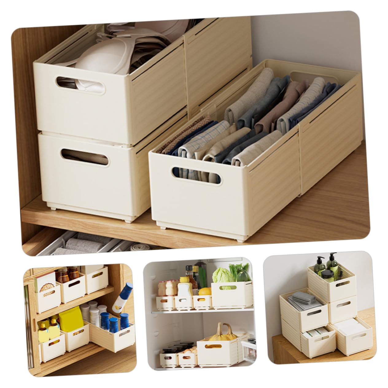 SHINEOFI 2 Cajas de Almacenamiento para Calcetines y Ropa Interior, Pp Beige, Diseño Ajustable, Uso en Oficina y Cocina, Organizador de Cajón