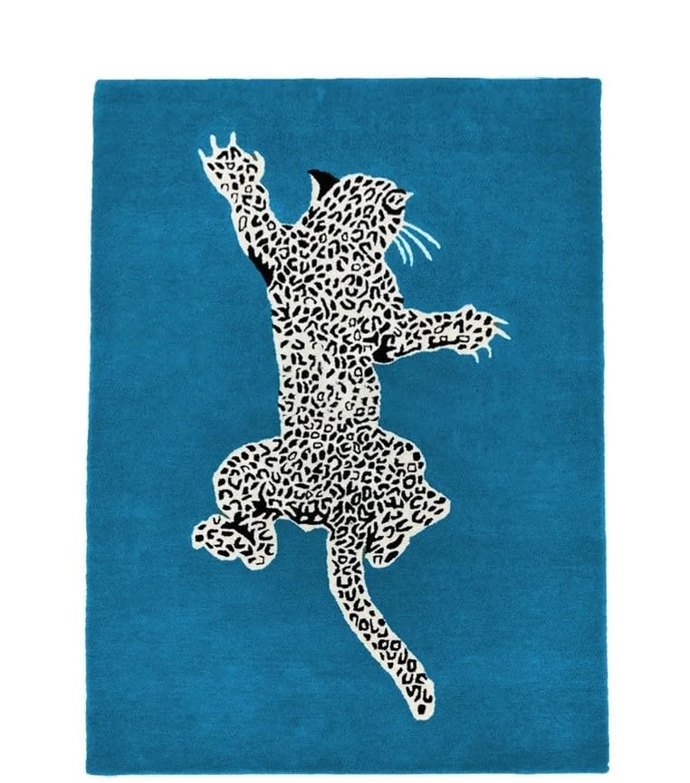 Climbing Tiger/Leopard Multicolored Hand-Tufted 100% Wool Handmade Area Rug Carpet for Home Bedroom Living Room Kids Room Any Room (Blue, 2.6x6 Runner