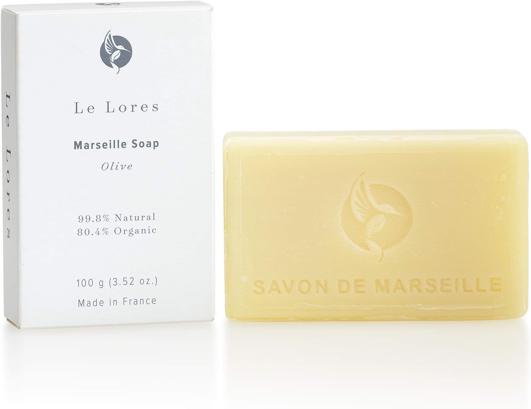 Natural Olive Marseille Soap with 99.8% Natural Ingredients, Fragrance and Dye Free for Sensitive Skin (3.52 Oz)