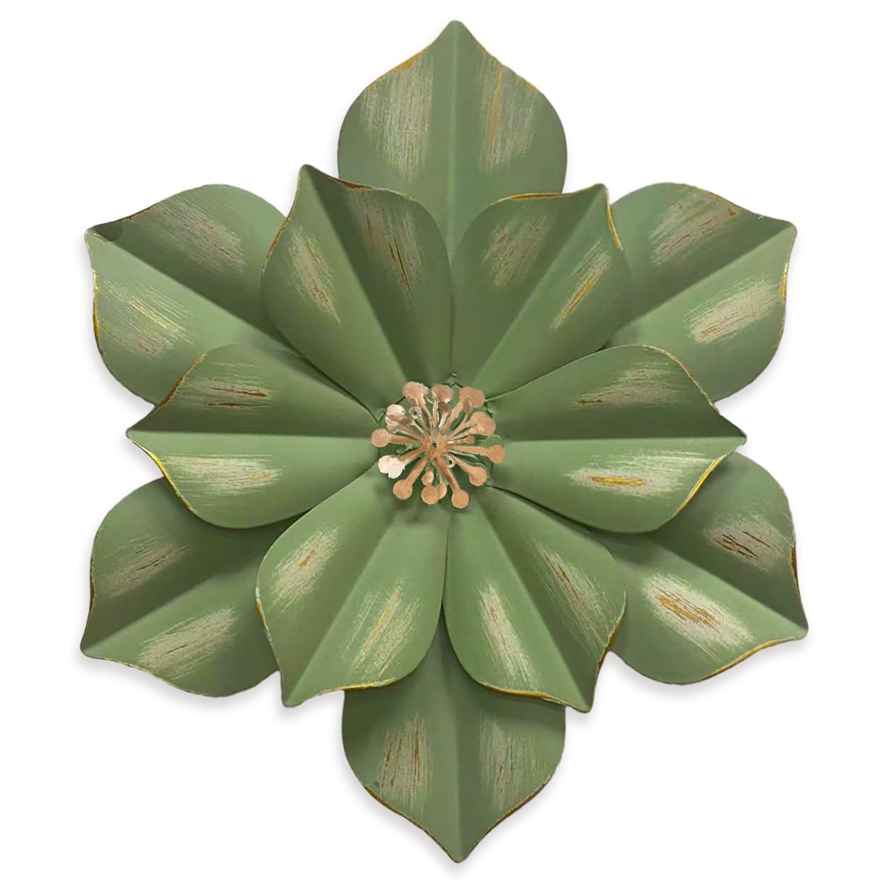 Metal Flower Wall Sculpture, 12.5" Rustic Modern Floral Artwork, Distressed 3D Layered Iron Flower Wall Hanging Accent for Indoor Kitchen Bedroom