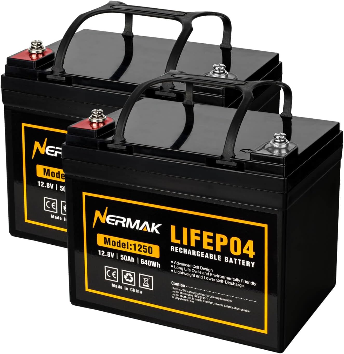 12V 50Ah LiFePO4 Deep Cycle Battery 2 Pack,4000+ Cycles Lithium Iron Phosphate Rechargeable Battery for Photo voltaic, Marine, House Power Storage, Off-Grid Purposes and Extra, Constructed-in 100A BMS