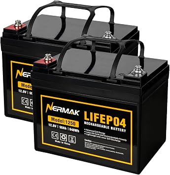 NERMAK 12V 50Ah Lithium LiFePO4 Deep Cycle Battery 2 Pack with 100A BMS