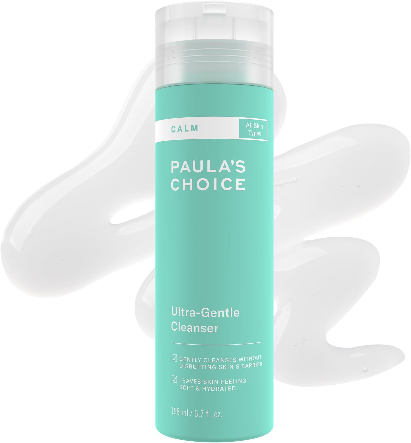 Paula's Choice CALM Ultra-Gentle Cleanser for Sensitive Skin, Calms + Soothes Redness, Daily Face Wash for Rosacea-Prone & Eczema-Prone Skin, Fragrance-Free & Paraben-Free, 6.7 Fl Oz.