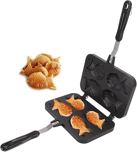 Miniatura 1 de ASHATA Taiyaki - Molde para tartas con forma de pescado antiadherente para hacer pasteles de gofres con mango antiquemaduras molde doble para