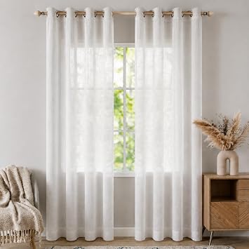 Custom Curtain for Living Room, Single Faux Linen Light Filtering Sheer Curtains for Bedroom with Grommets, Airy & Lightweight Elegant Window Treatments Room Decor, 1 Panel