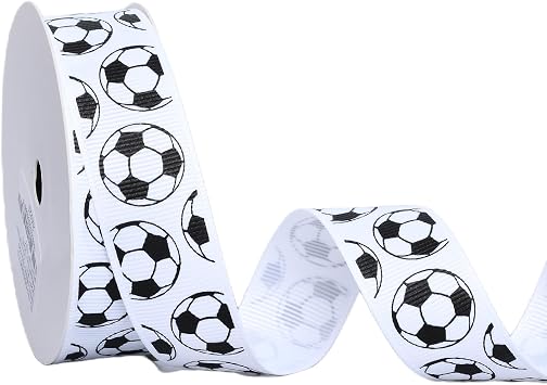 YAMA Soccer Ball Ribbon, 7/8 Inch 10 Yards, Grosgrain Sports Ribbon for Crafts Hair Bows Gift Wrapping Team Party Decoration