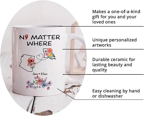 Miniatura 7 de Gossby Taza de café personalizada de amistad de larga distancia  Regalo de despedida personalizado para mudarse a mujeres, mejor amiga con diseño,